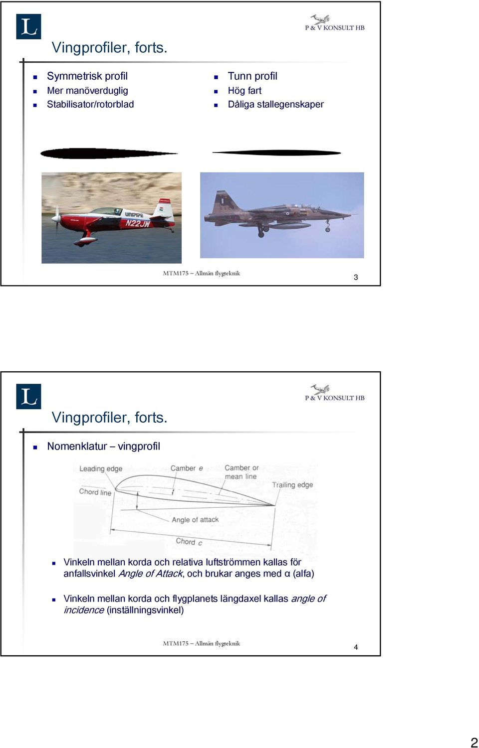 stallegenskaper 3  Nomenklatur vingprofil Vinkeln mellan korda och relativa luftströmmen kallas