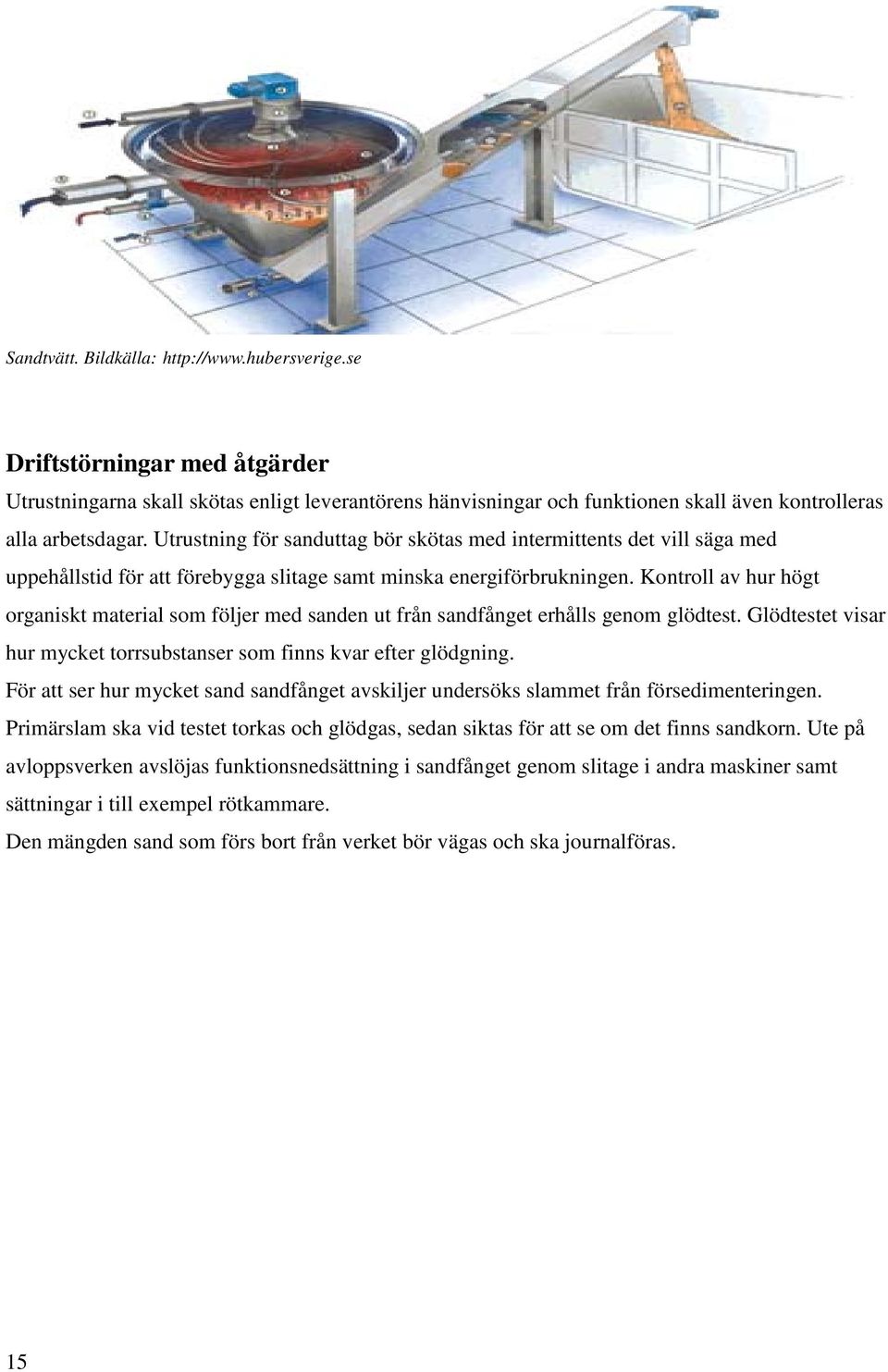 Kontroll av hur högt organiskt material som följer med sanden ut från sandfånget erhålls genom glödtest. Glödtestet visar hur mycket torrsubstanser som finns kvar efter glödgning.