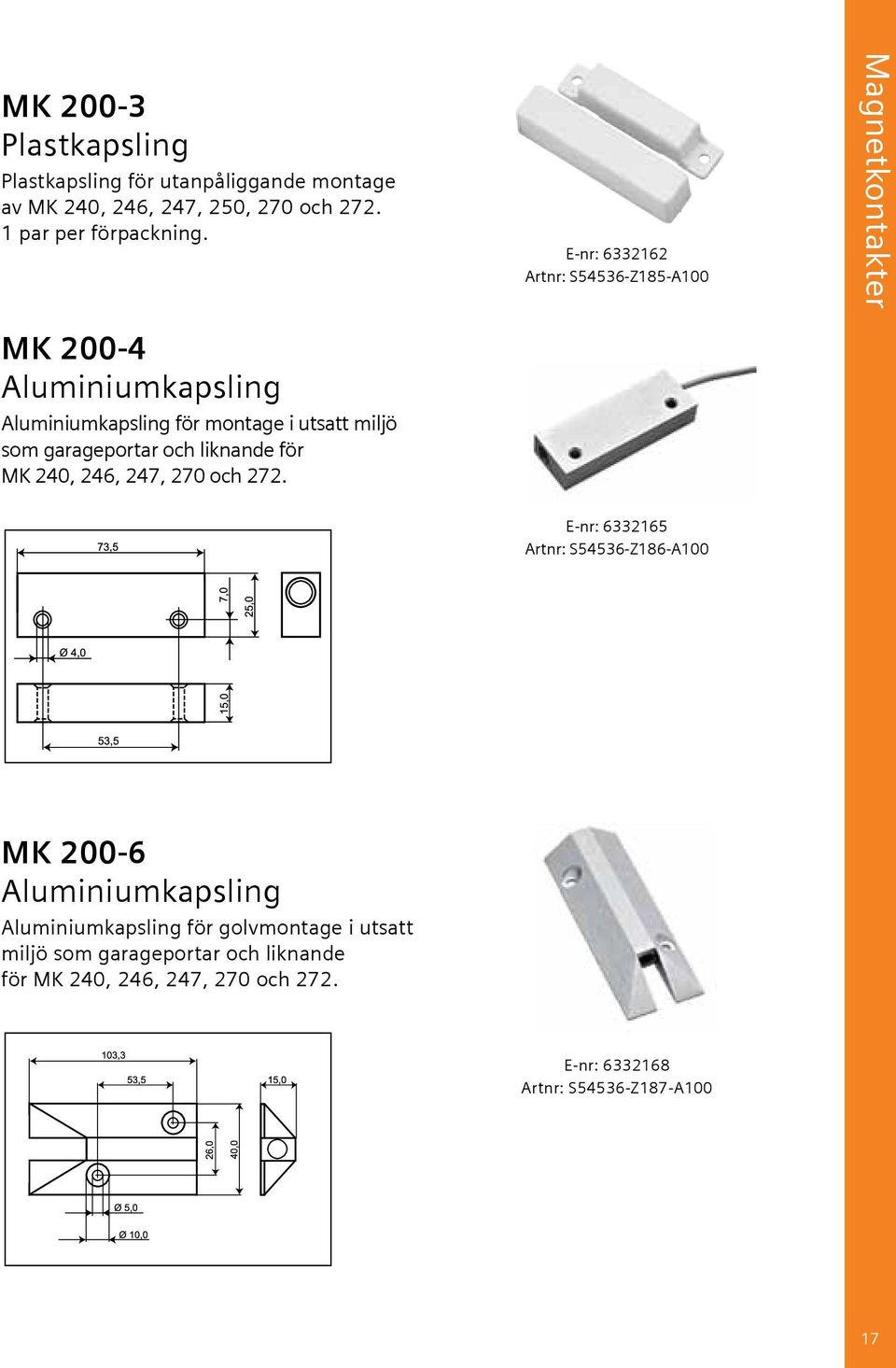 garageportar och liknande för MK 240, 246, 247, 270 och 272.