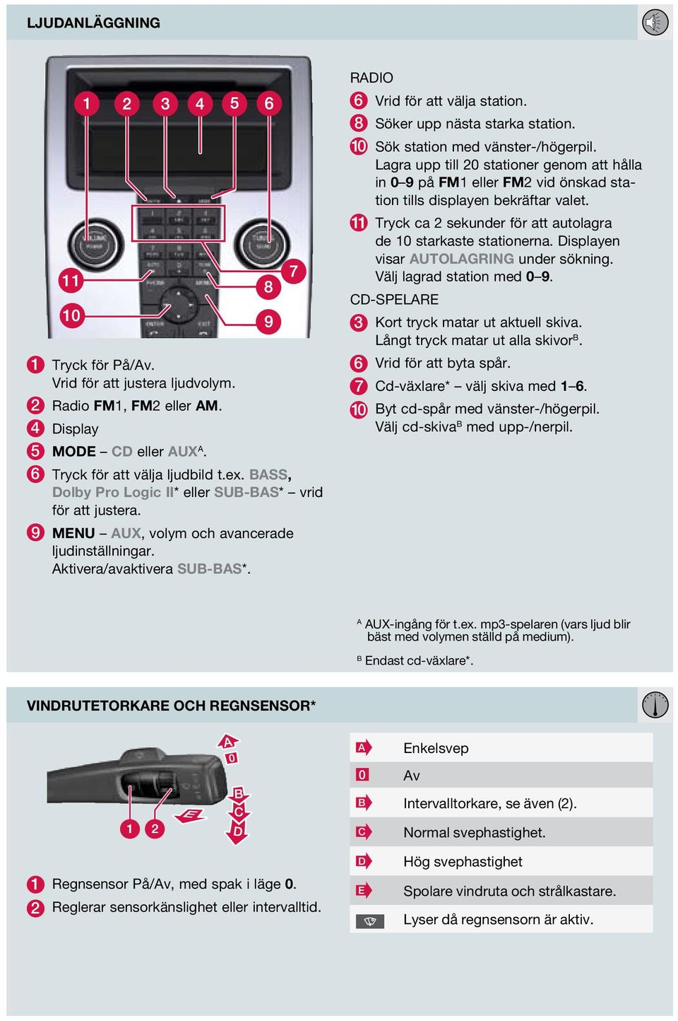 8 Söker upp nästa starka station. 10 Sök station med vänster-/högerpil. Lagra upp till 20 stationer genom att hålla in 0 9 på FM1 eller FM2 vid önskad station tills displayen bekräftar valet.