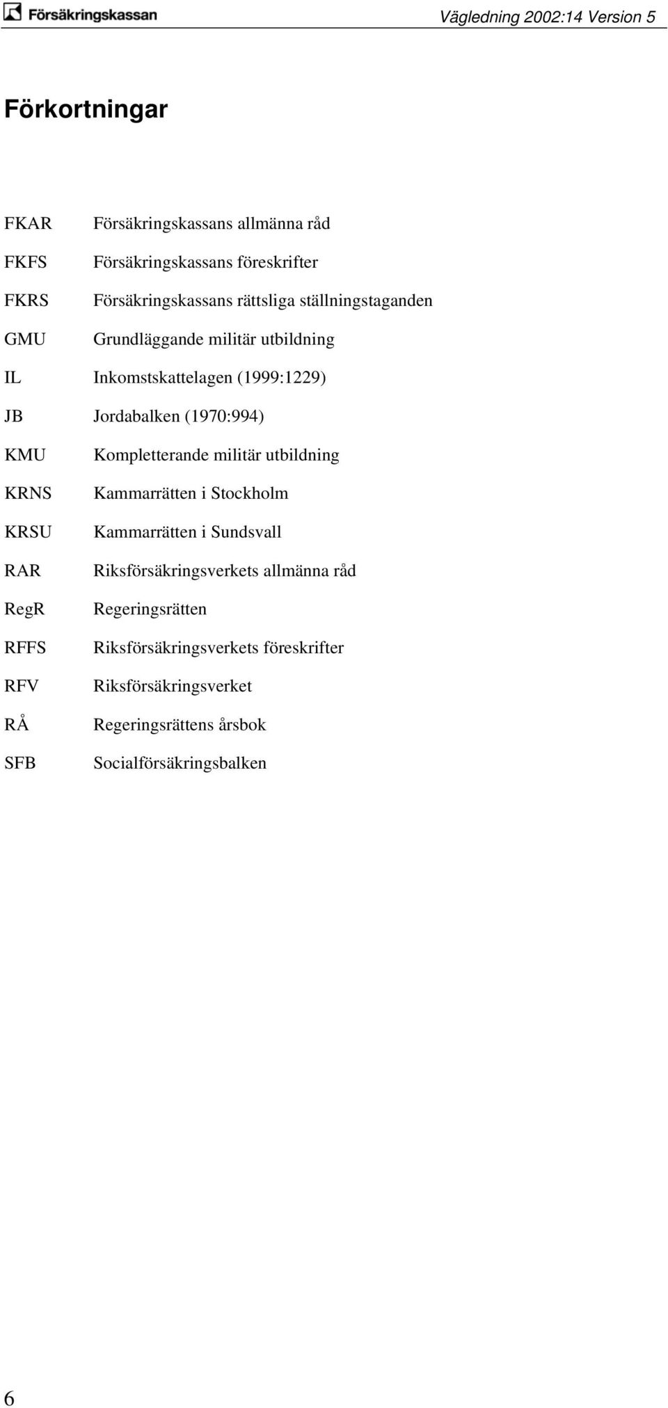 RegR RFFS RFV RÅ SFB Kompletterande militär utbildning Kammarrätten i Stockholm Kammarrätten i Sundsvall Riksförsäkringsverkets