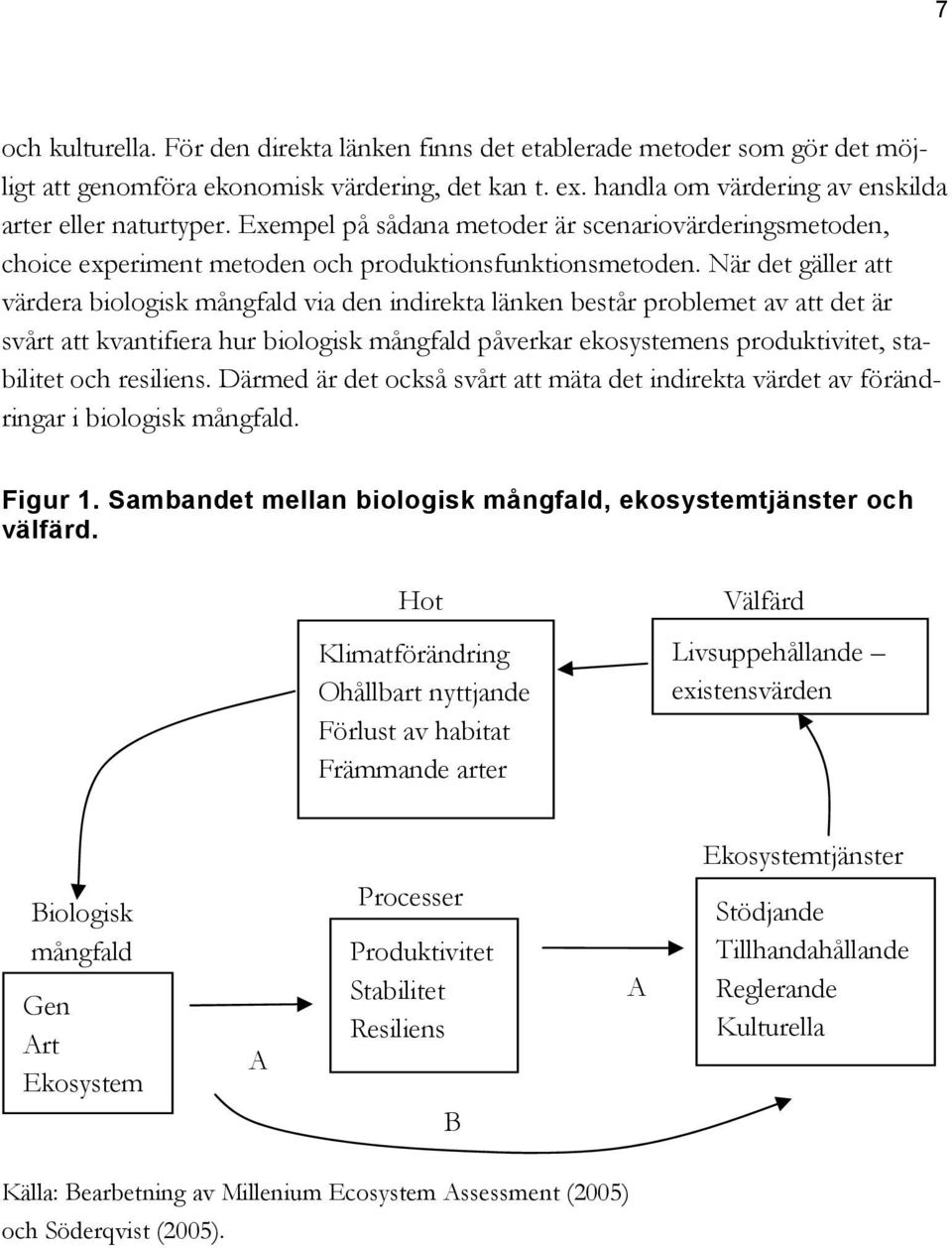 När det gäller att värdera biologisk mångfald via den indirekta länken består problemet av att det är svårt att kvantifiera hur biologisk mångfald påverkar ekosystemens produktivitet, stabilitet och