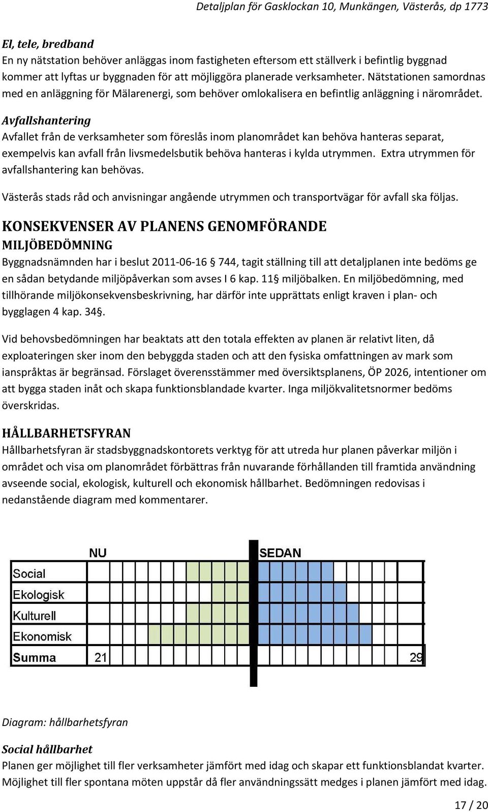 Avfallshantering Avfallet från de verksamheter som föreslås inom planområdet kan behöva hanteras separat, exempelvis kan avfall från livsmedelsbutik behöva hanteras i kylda utrymmen.