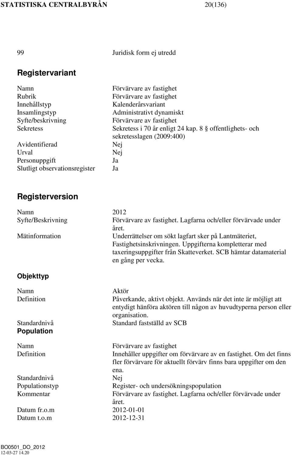 8 offentlighets- och sekretesslagen (2009:400) Registerversion 2012 Syfte/ Förvärvare av fastighet. Lagfarna och/eller förvärvade under året.