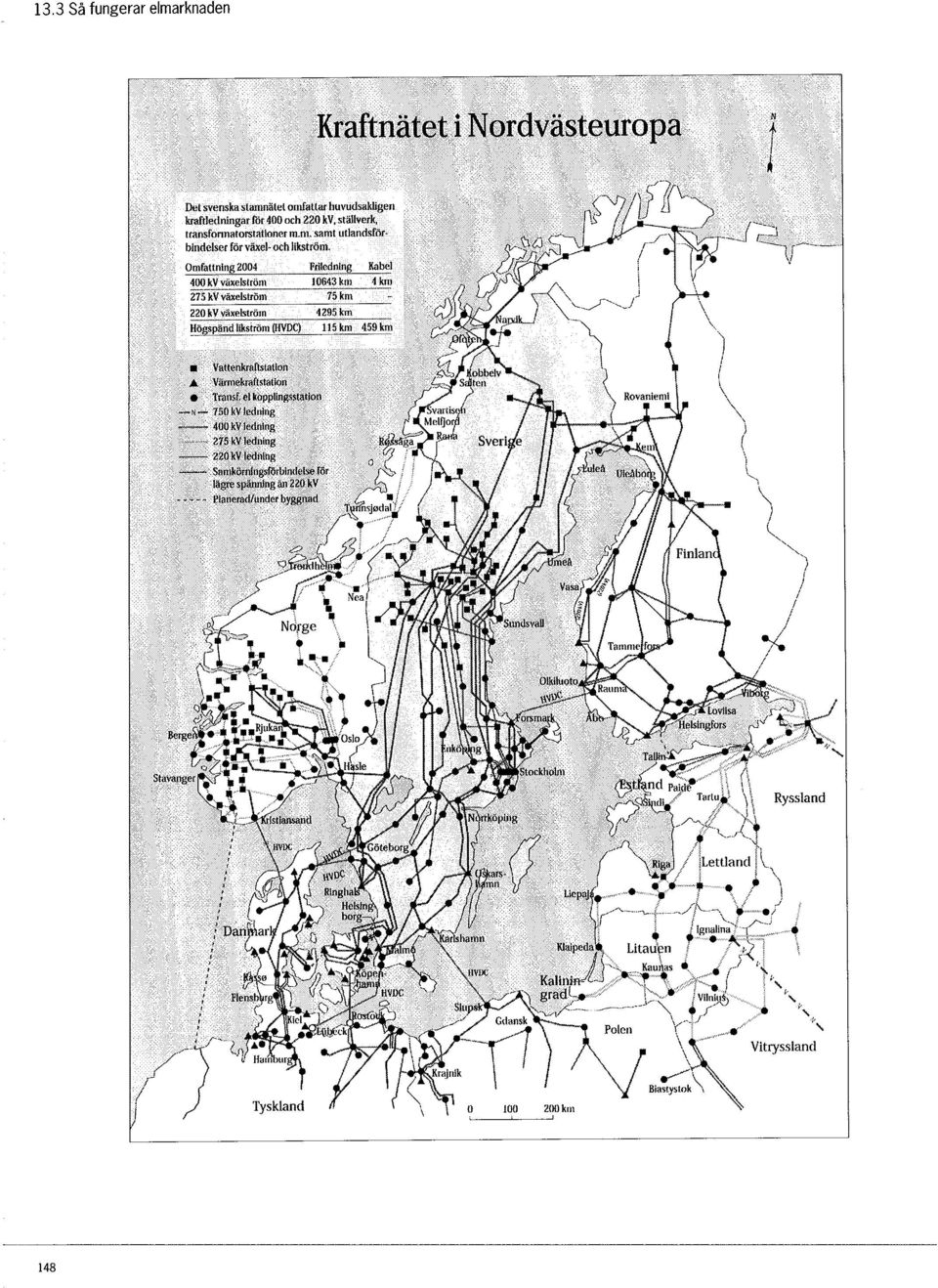 Omfattning 2004 400 kv växelström 275 kv växelström 220 kv växelström Högspänd likström (HVDC) FrilodnIng J0643km 75km Kabel 4 km 4295 km 115 km 459km.