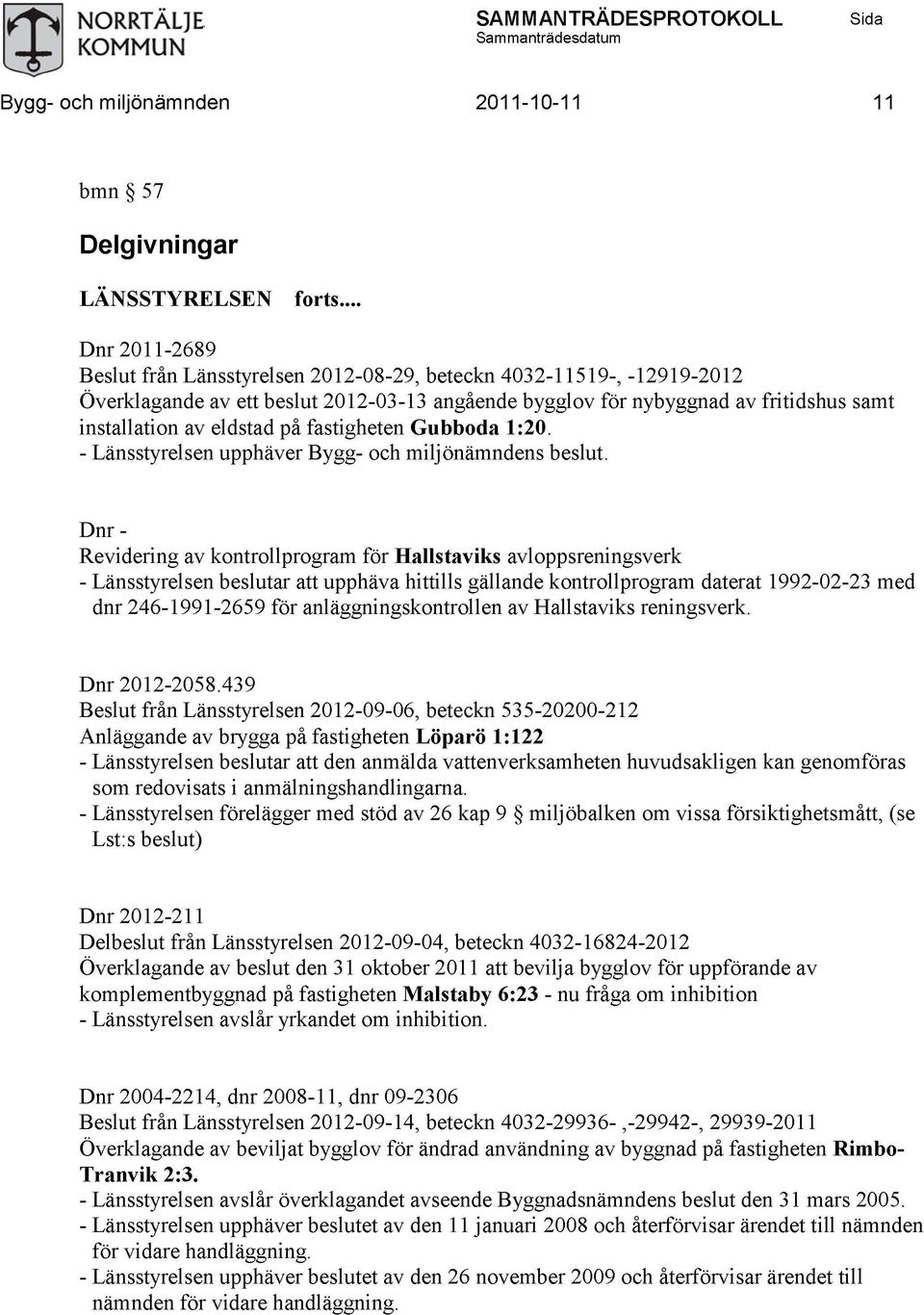 Dnr - Revidering av kontrollprogram för Hallstaviks avloppsreningsverk - Länsstyrelsen beslutar att upphäva hittills gällande kontrollprogram daterat 1992-02-23 med dnr 246-1991-2659 för