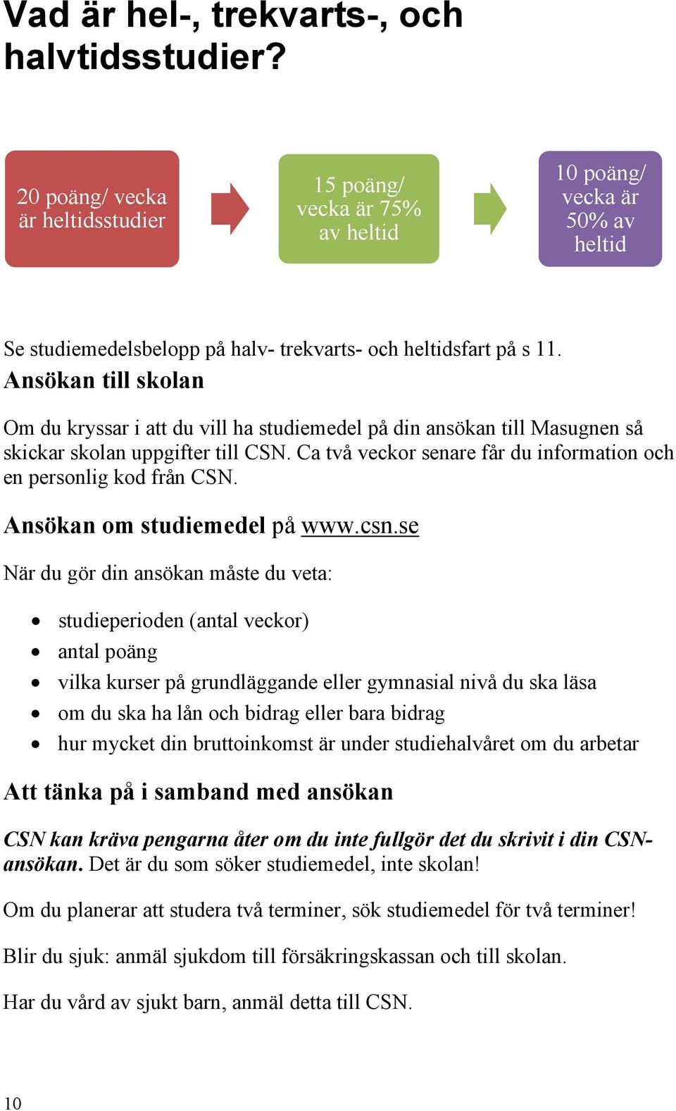 Ansökan till skolan Om du kryssar i att du vill ha studiemedel på din ansökan till Masugnen så skickar skolan uppgifter till CSN. Ca två veckor senare får du information och en personlig kod från CSN.