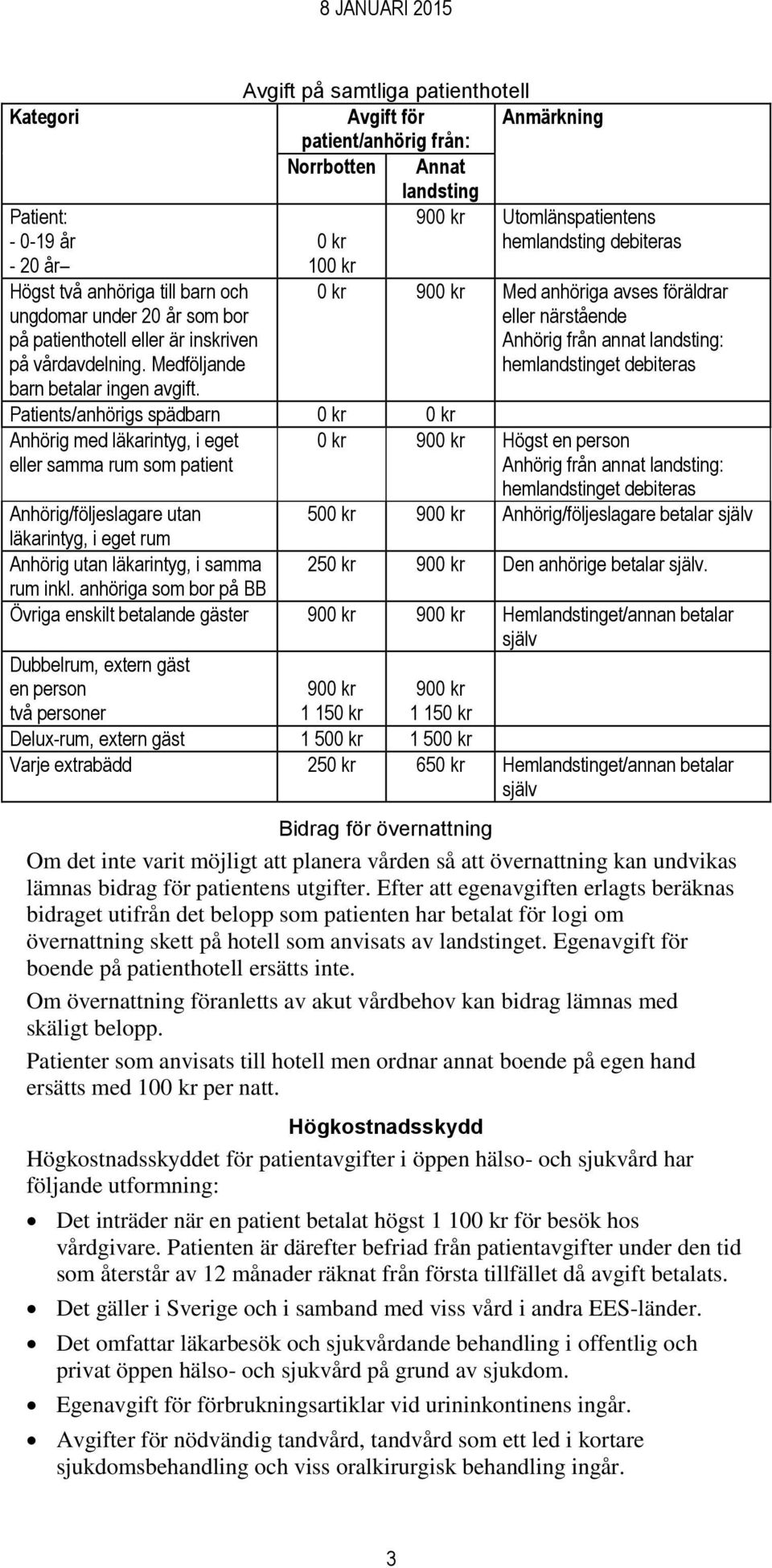 900 kr Utomlänspatientens 0 kr hemlandsting debiteras 100 kr 0 kr 900 kr Med anhöriga avses föräldrar eller närstående Anhörig från annat landsting: hemlandstinget debiteras 0 kr 900 kr Högst en