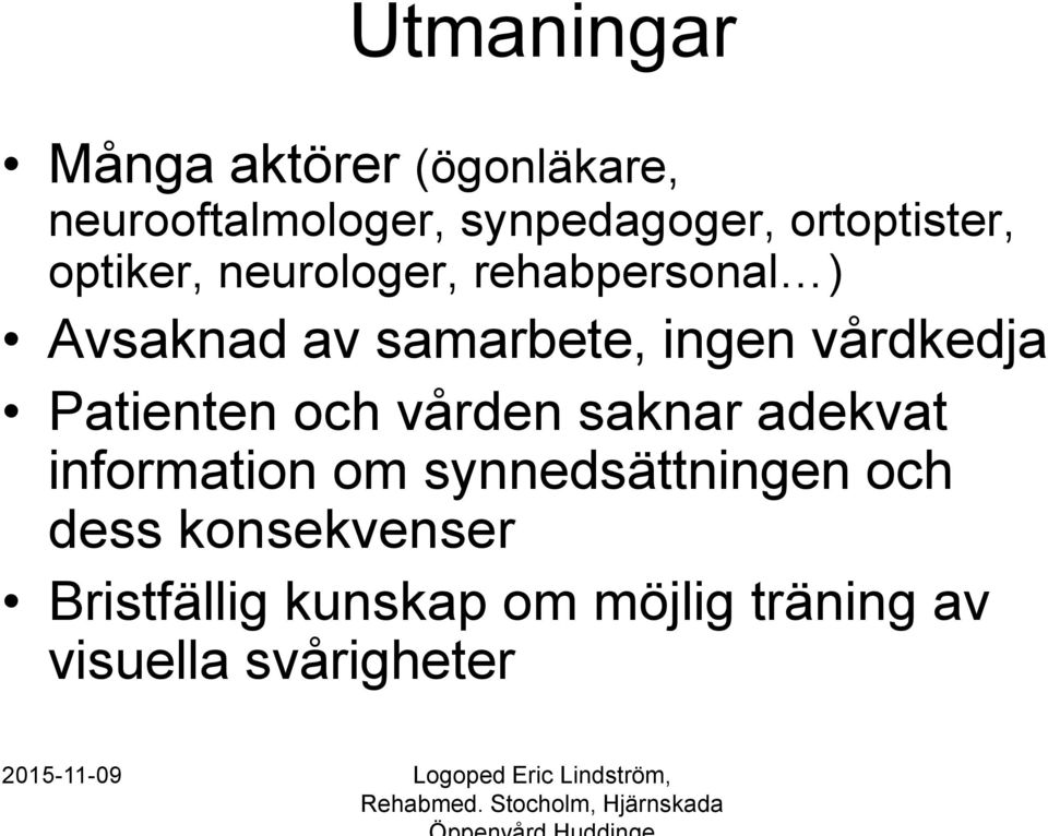 vården saknar adekvat information om synnedsättningen och dess konsekvenser Bristfällig