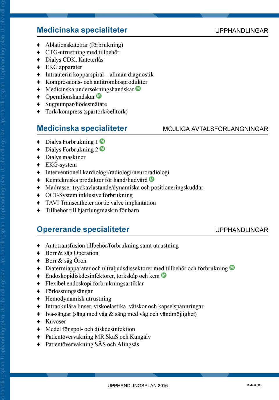 antitrombosprodukter Medicinska undersökningshandskar M Operationshandskar M Sugpumpar/flödesmätare Tork/kompress (spartork/celltork) Medicinska specialiteter Dialys Förbrukning 1 M Dialys