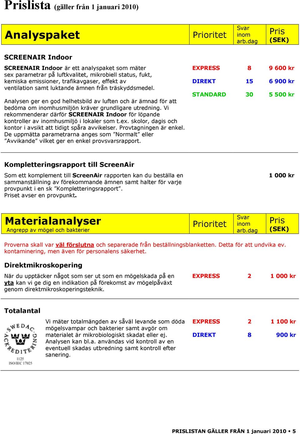 Vi rekommenderar därför SCREENAIR Indoor för löpande kontroller av husmiljö i lokaler som t.ex. skolor, dagis och kontor i avsikt att tidigt spåra avvikelser. Provtagningen är enkel.