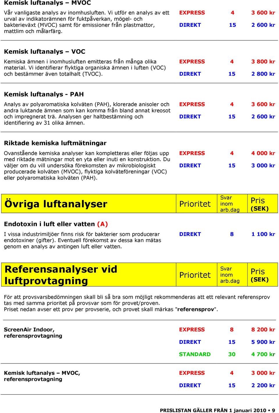 3 600 kr 2 600 kr Kemisk luftanalys VOC Kemiska ämnen i husluften emitteras från många olika material. Vi identifierar flyktiga organiska ämnen i luften (VOC) och bestämmer även totalhalt (TVOC).