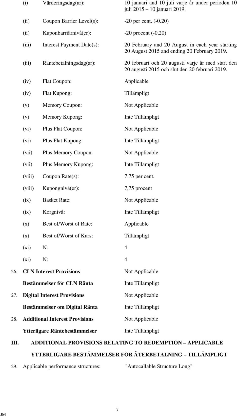 (iii) Räntebetalningsdag(ar): 20 februari och 20 augusti varje år med start den 20 augusti 2015 och slut den 20 februari 2019.