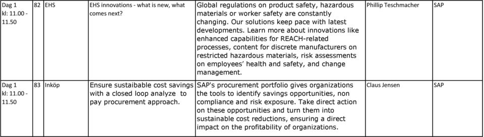 Learn more about innovations like enhanced capabilities for REACH-related processes, content for discrete manufacturers on restricted hazardous materials, risk assessments on employees health and