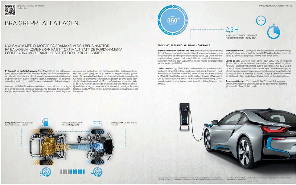 NYA BMW i MED ELMOTOR PÅ FRAMAXELN OCH BENSINMOTOR PÅ BAKAXELN KOMBINERAR PÅ ETT OPTIMALT SÄTT DE KÖRDYNAMISKA FÖRDELARNA MED FRAMHJULSDRIFT OCH FYRHJULSDRIFT.