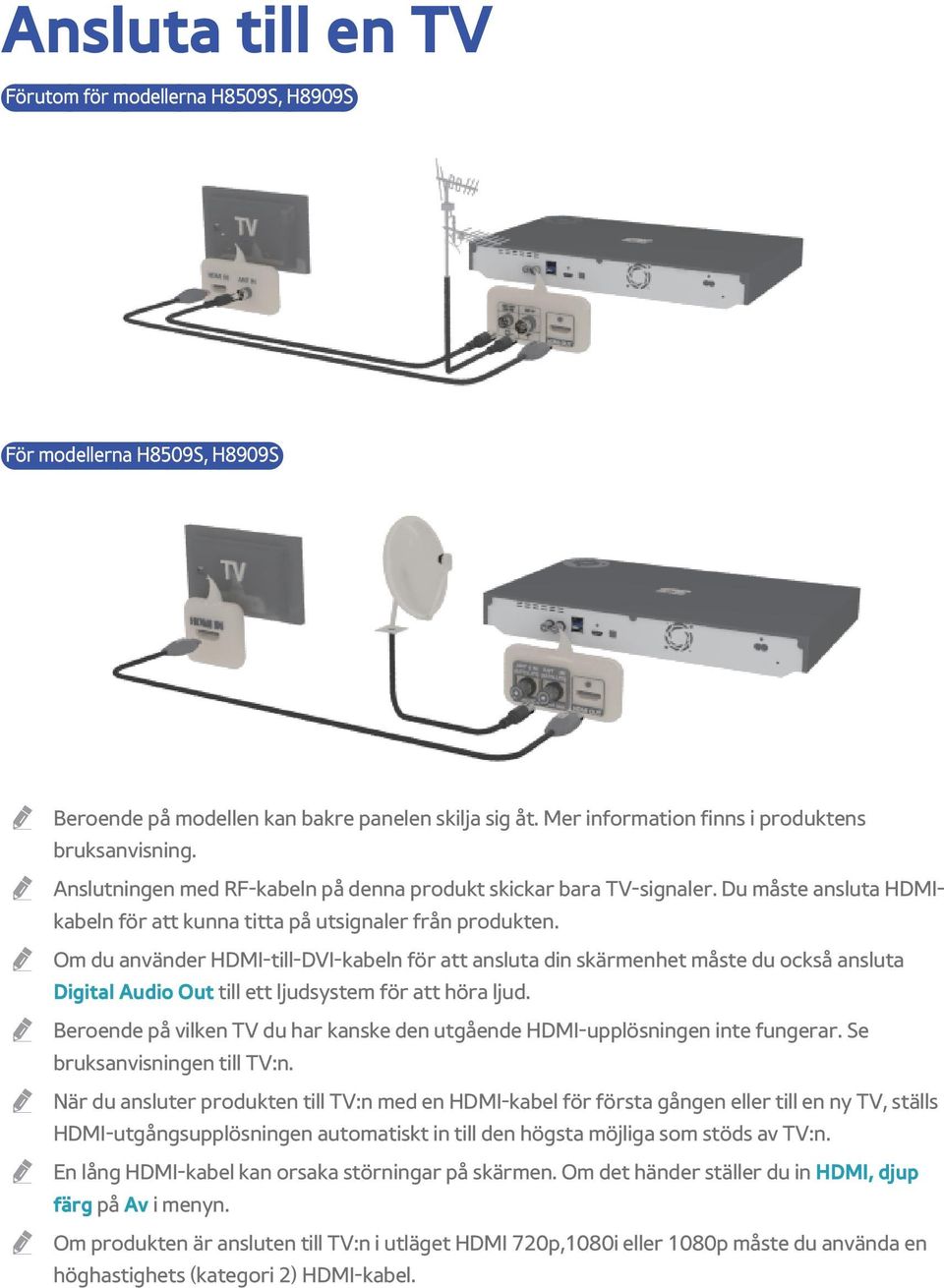 Om du använder HDMI-till-DVI-kabeln för att ansluta din skärmenhet måste du också ansluta Digital Audio Out till ett ljudsystem för att höra ljud.