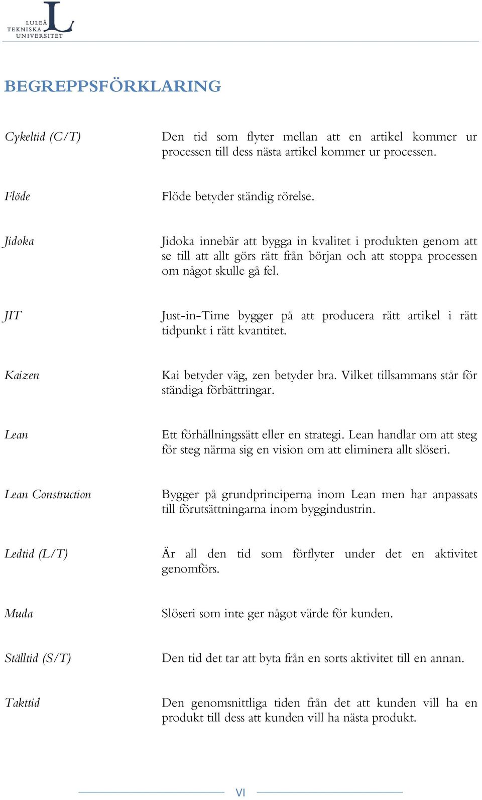JIT Just-in-Time bygger på att producera rätt artikel i rätt tidpunkt i rätt kvantitet. Kaizen Kai betyder väg, zen betyder bra. Vilket tillsammans står för ständiga förbättringar.