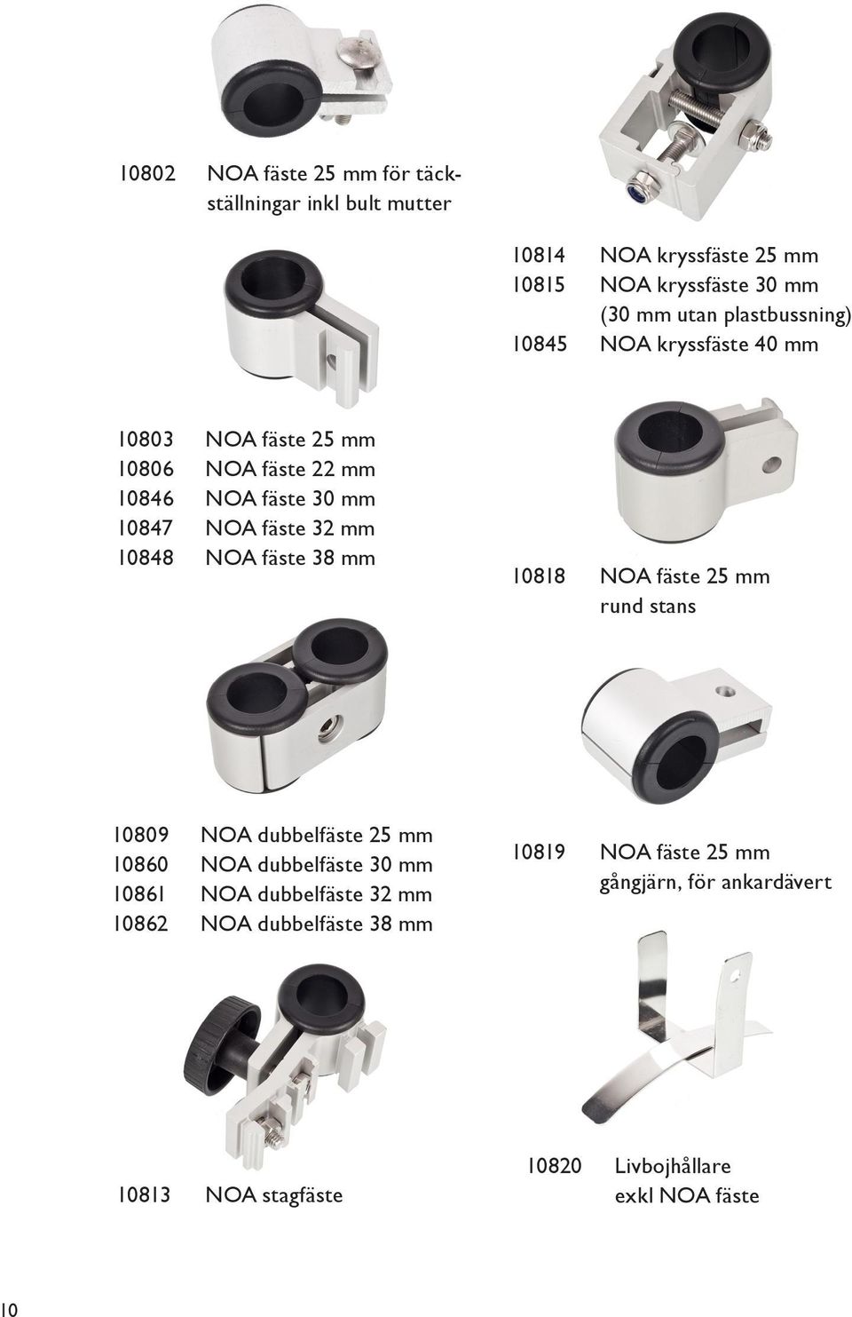 10848 NOA fäste 38 mm 10818 NOA fäste 25 mm rund stans 10809 NOA dubbelfäste 25 mm 10860 NOA dubbelfäste 30 mm 10861 NOA