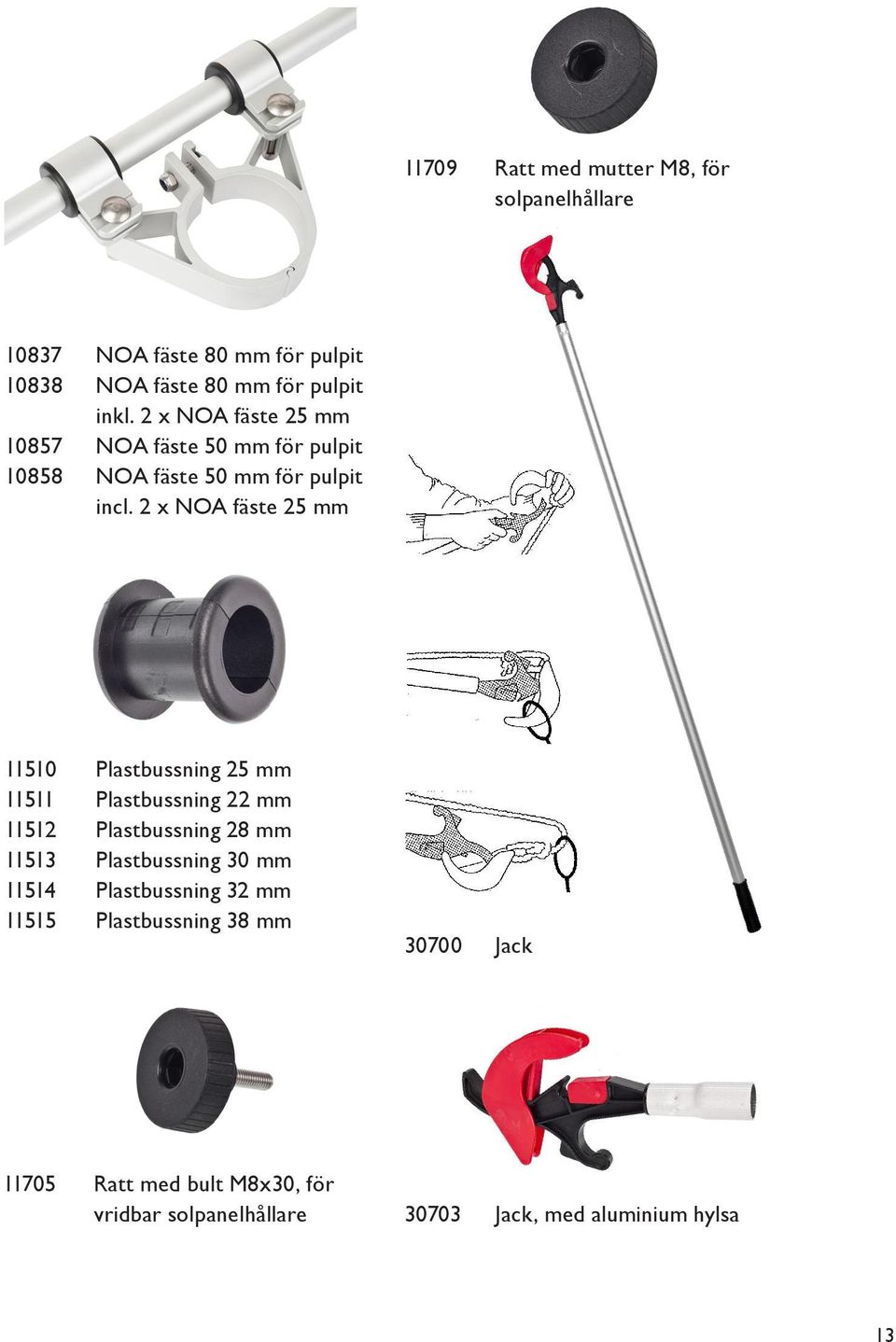 2 x NOA fäste 25 mm 11510 Plastbussning 25 mm 11511 Plastbussning 22 mm 11512 Plastbussning 28 mm 11513 Plastbussning 30