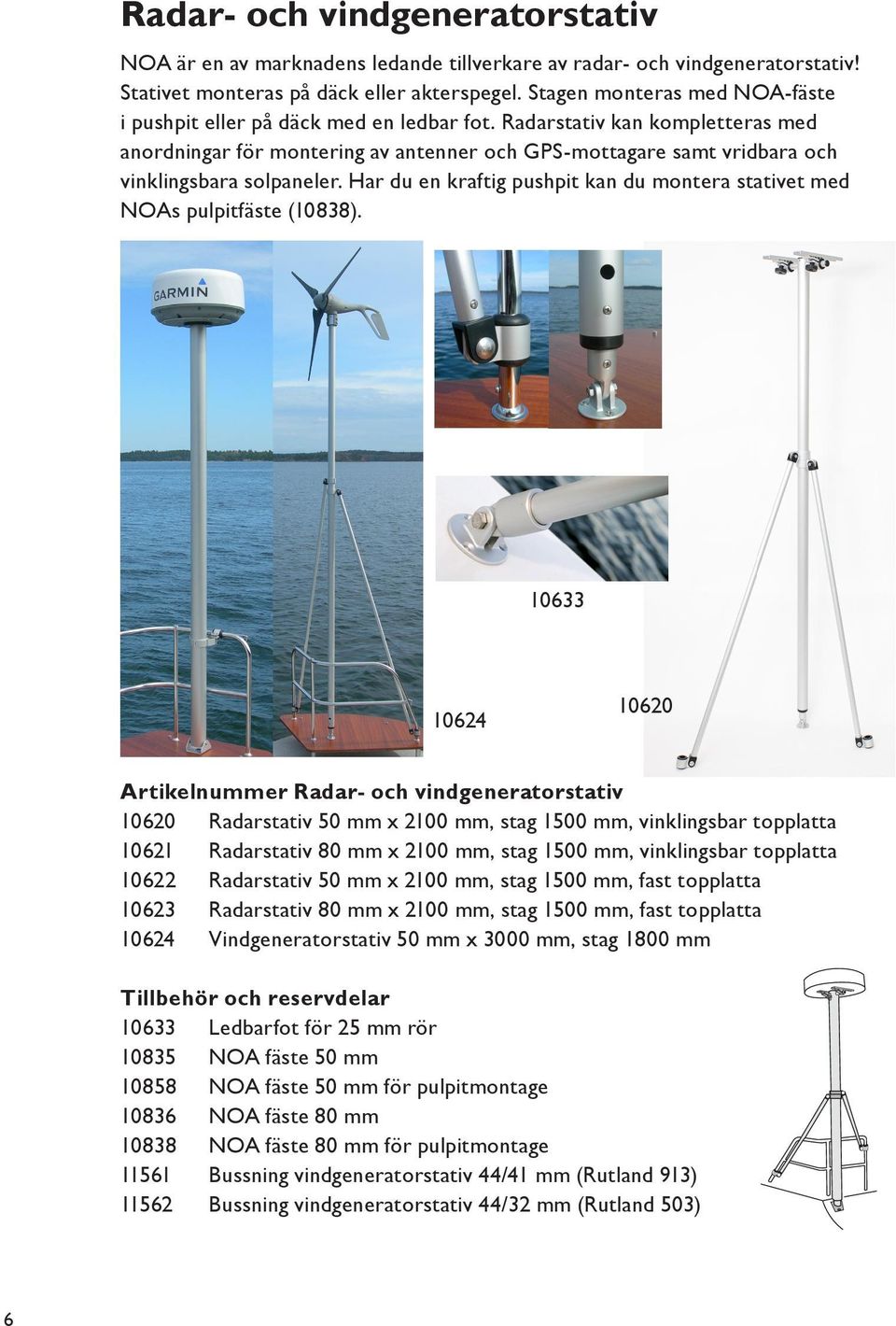 Radarstativ kan kompletteras med anordningar för montering av antenner och GPS-mottagare samt vridbara och vinklingsbara solpaneler.