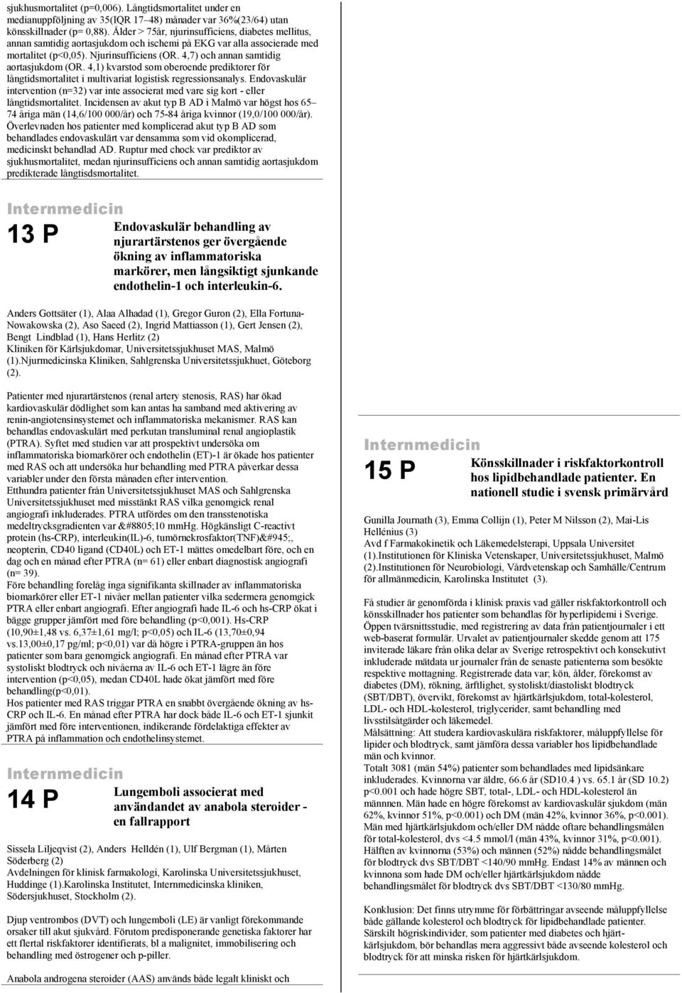 4,7) och annan samtidig aortasjukdom (OR. 4,1) kvarstod som oberoende prediktorer för långtidsmortalitet i multivariat logistisk regressionsanalys.