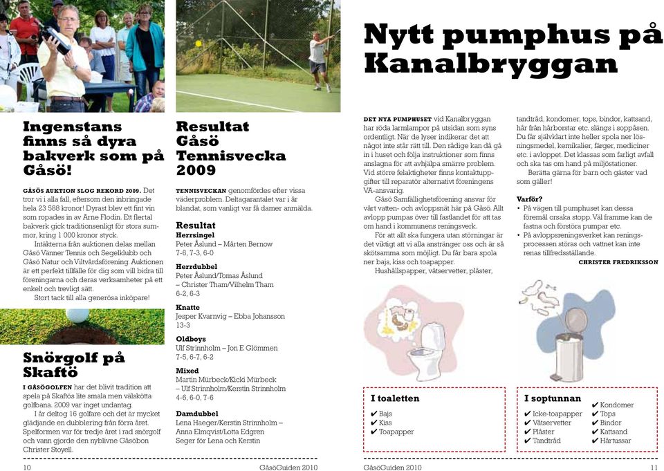 Intäkterna från auktionen delas mellan Gåsö Vänner Tennis och Segelklubb och Gåsö Natur och Viltvårdsförening.