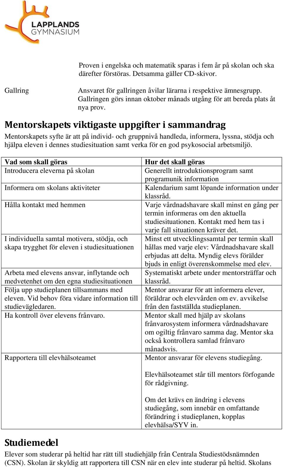 Mentorskapets viktigaste uppgifter i sammandrag Mentorskapets syfte är att på individ- och gruppnivå handleda, informera, lyssna, stödja och hjälpa eleven i dennes studiesituation samt verka för en