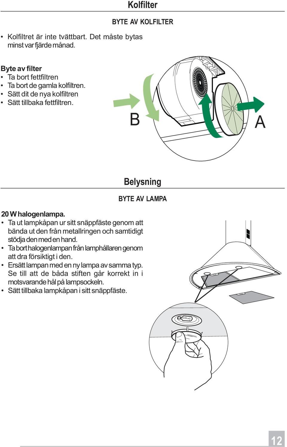 B A Belysning BYTE AV LAMPA 20 W halogenlampa.