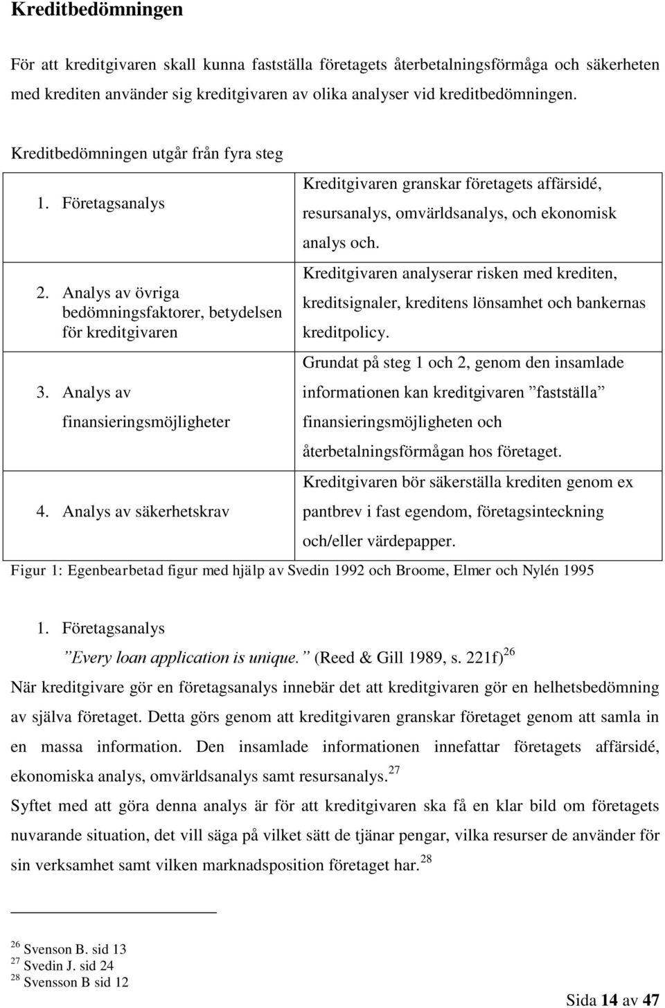 Analys av säkerhetskrav Kreditgivaren granskar företagets affärsidé, resursanalys, omvärldsanalys, och ekonomisk analys och.