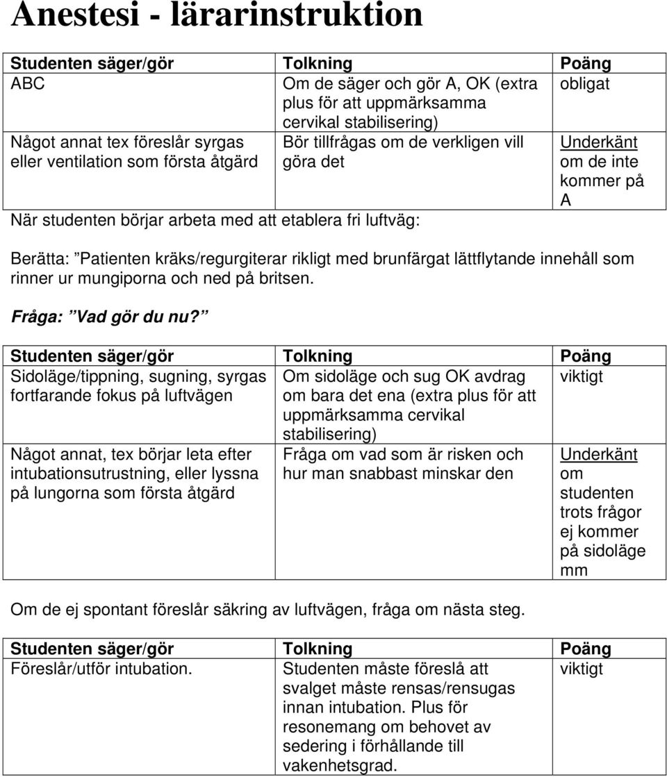 kräks/regurgiterar rikligt med brunfärgat lättflytande innehåll som rinner ur mungiporna och ned på britsen. Fråga: Vad gör du nu?