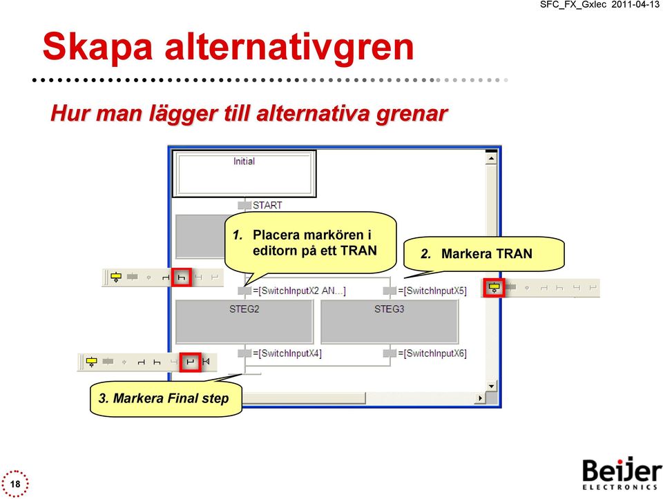 Placera markören i editorn på ett