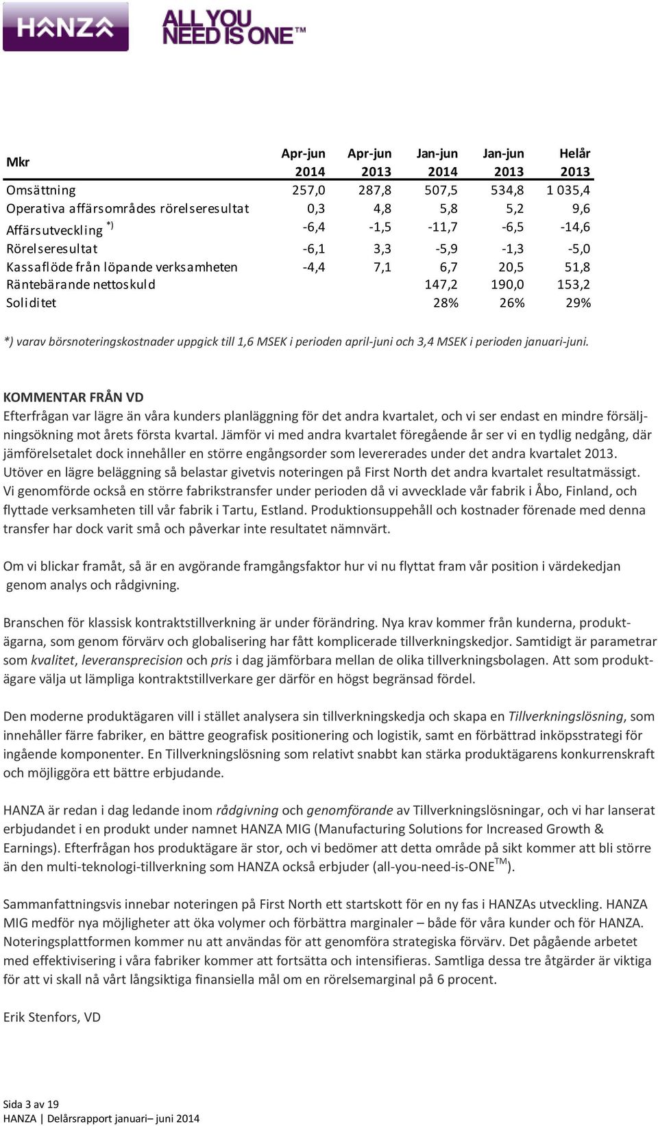 börsnoteringskostnader uppgick till 1,6 MSEK i perioden april-juni och 3,4 MSEK i perioden januari-juni.