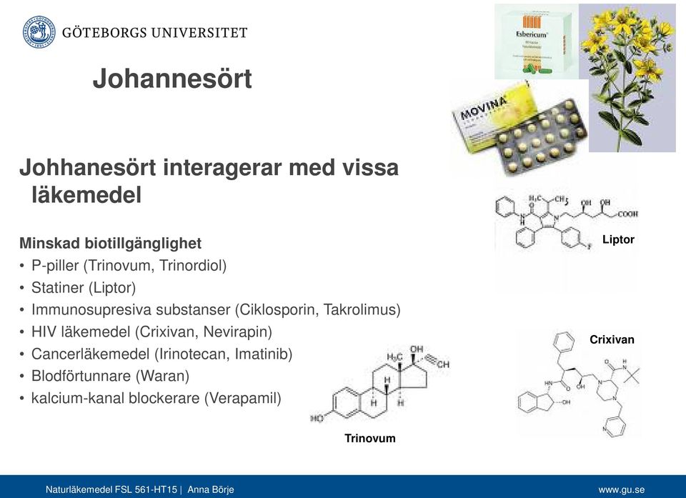 (Ciklosporin, Takrolimus) HIV läkemedel (Crixivan, Nevirapin) Cancerläkemedel