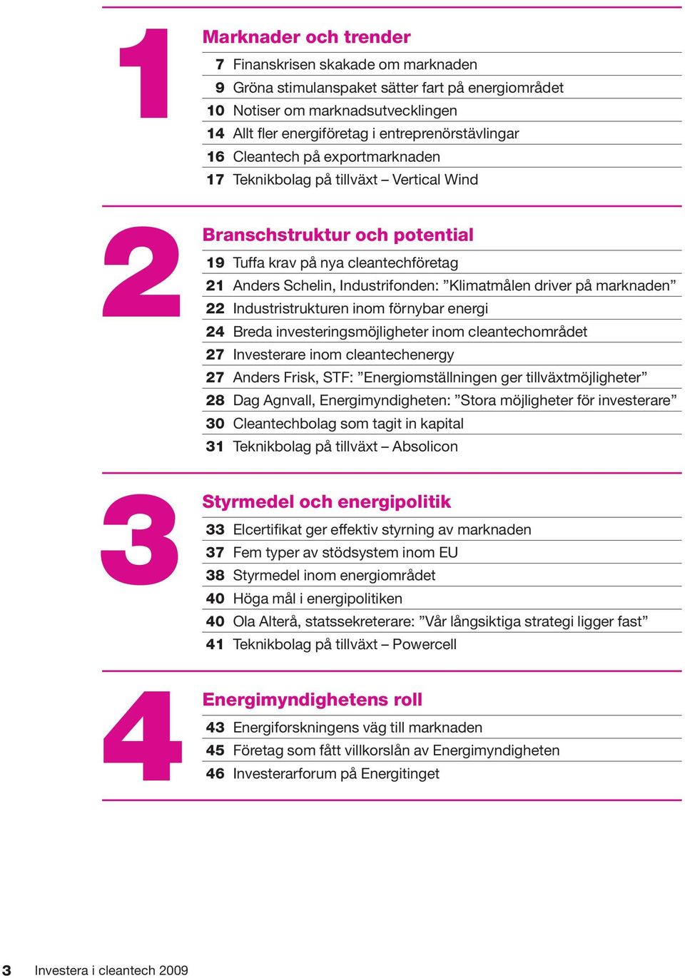 marknaden 22 Industristrukturen inom förnybar energi 24 Breda investeringsmöjligheter inom cleantechområdet 27 Investerare inom cleantechenergy 27 Anders Frisk, STF: Energiomställningen ger