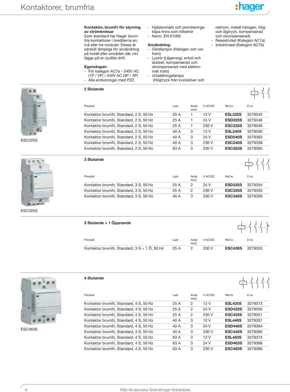 Egenskaper: - För kategori AC7a - 240V AC (1P / 2P) / 440V AC (3P / 4P) - Alla anslutningar med PZ2 2 Slutande - Hjälpkontakt och plomberingskåpa finns som tillbehör - Norm: EN 61095 Användning: -