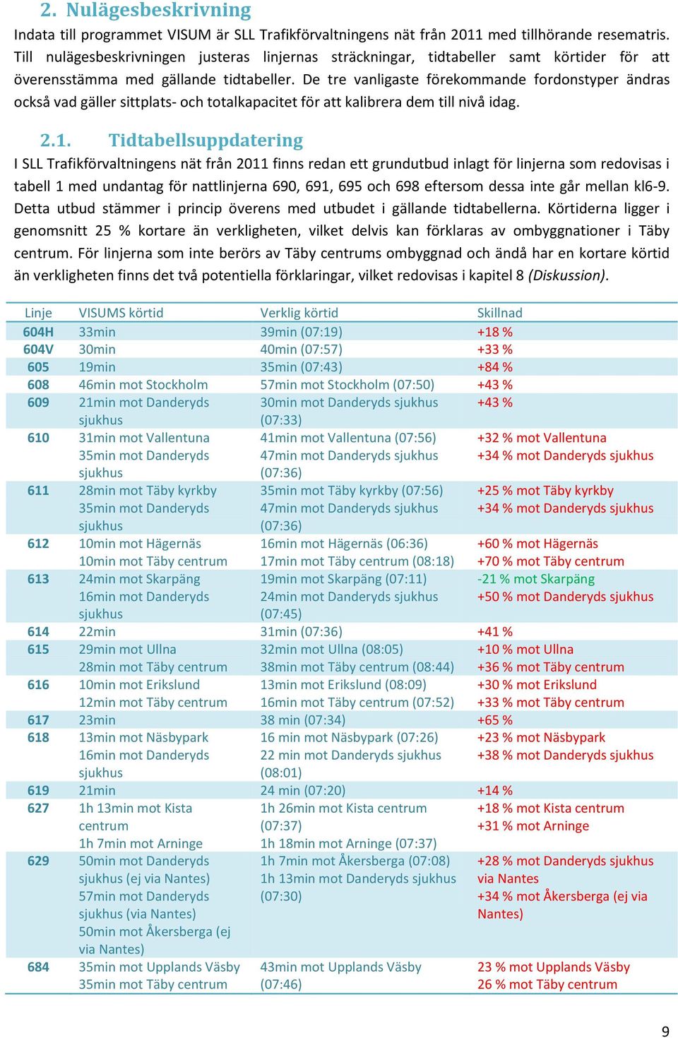 De tre vanligaste förekommande fordonstyper ändras också vad gäller sittplats- och totalkapacitet för att kalibrera dem till nivå idag. 2.1.