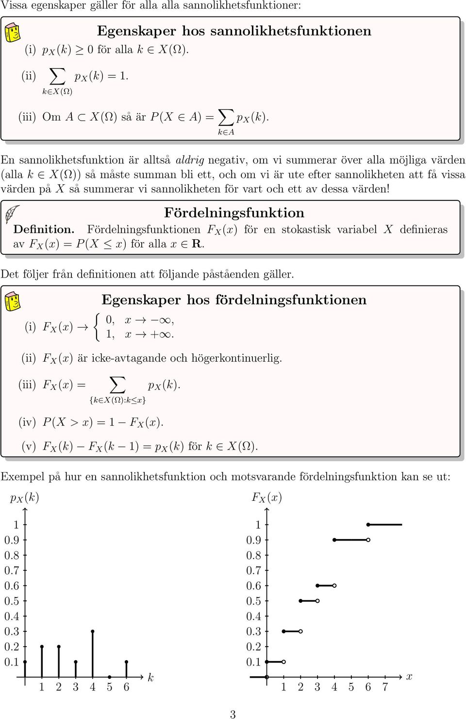 summerar vi sannolikheten för vart och ett av dessa värden! Fördelningsfunktion Definition. Fördelningsfunktionen F X (x för en stokastisk variabel X definieras av F X (x = P (X x för alla x R.