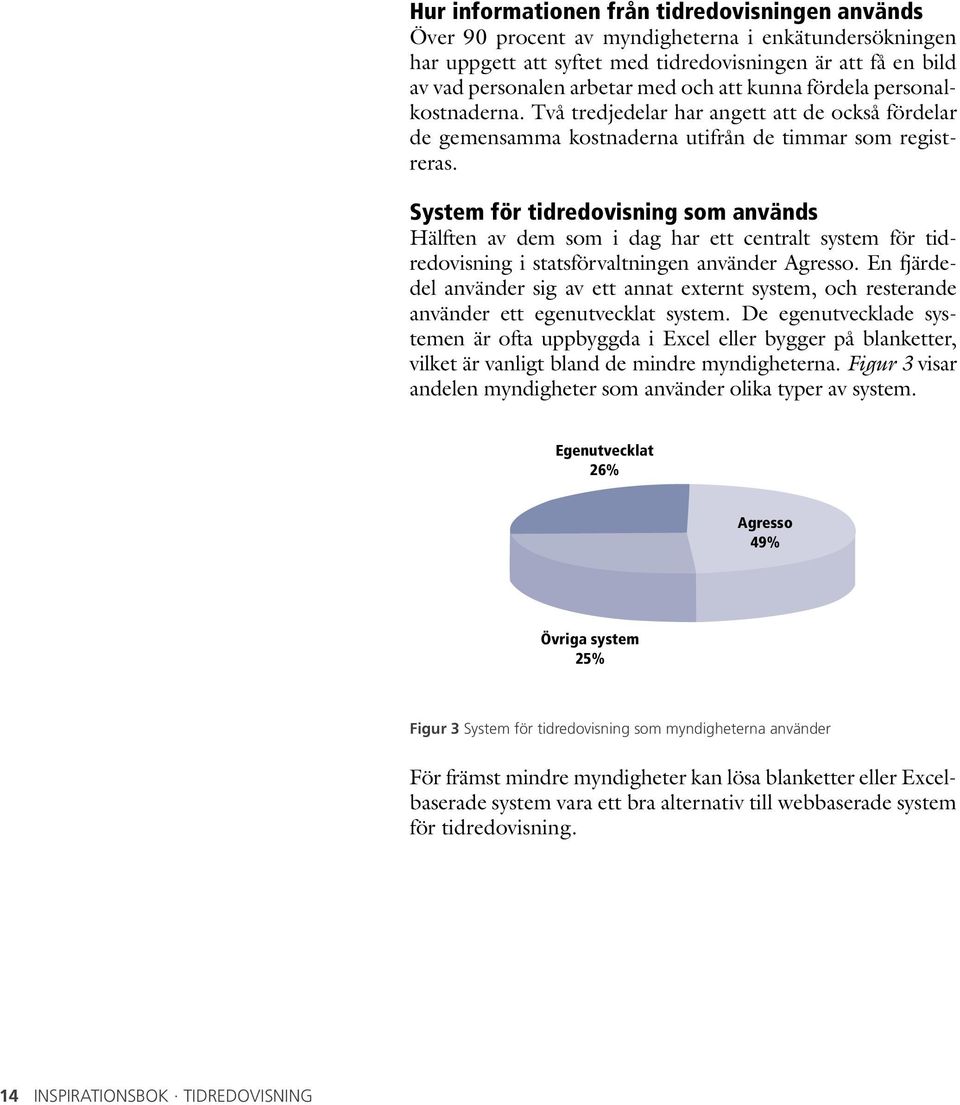 System för tidredovisning som används Hälften av dem som i dag har ett centralt system för tidredovisning i statsförvaltningen använder Agresso.