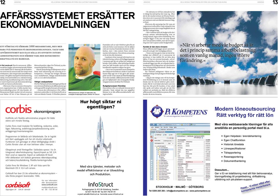 Det mesta på Elan är outsourcat. Affärsmodellen bygger på automatiserade flöden och är därför helt it baserad, där de funktioner som inte är outsourcade har ersatts med stödsystem.