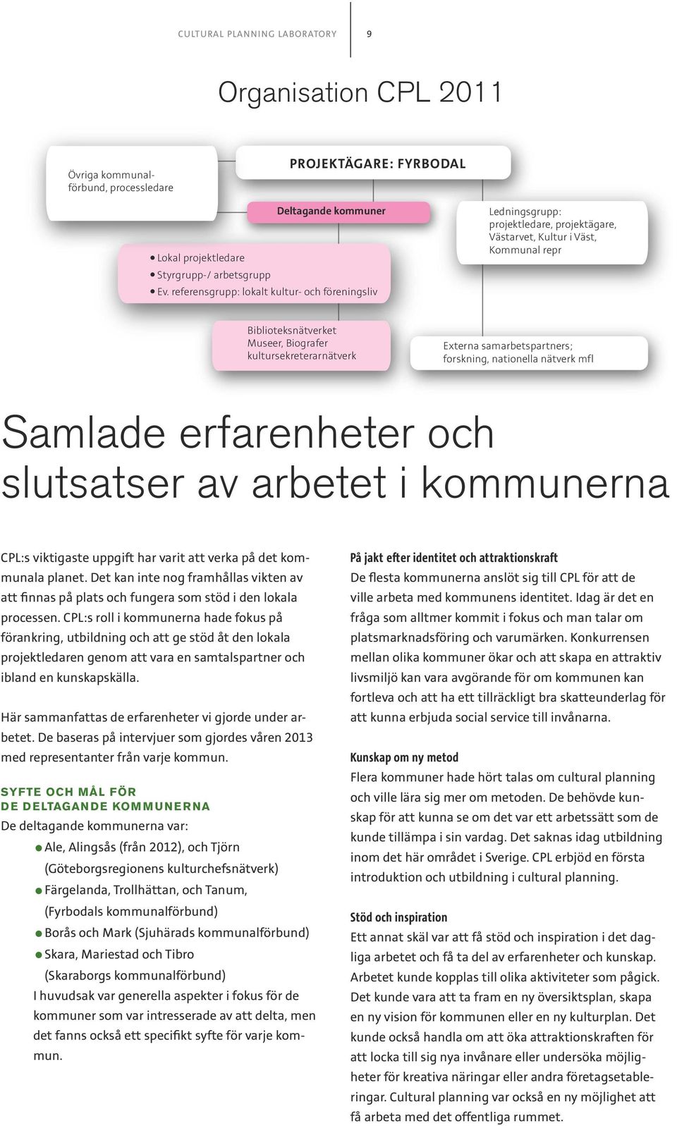 Externa samarbetspartners; forskning, nationella nätverk mfl Samlade erfarenheter och slutsatser av arbetet i kommunerna CPL:s viktigaste uppgift har varit att verka på det kommunala planet.