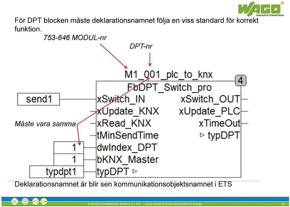 753-646 MODUL-nr DPT-nr Måste vara samma Deklarationsnamnet är blir