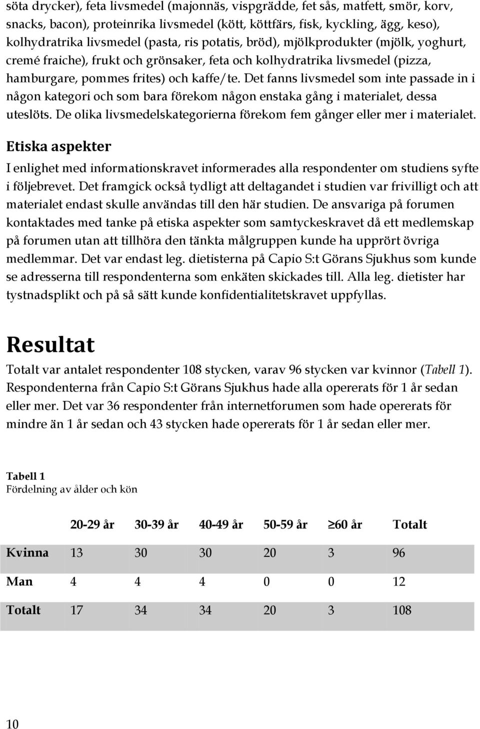 Det fanns livsmedel som inte passade in i någon kategori och som bara förekom någon enstaka gång i materialet, dessa uteslöts.