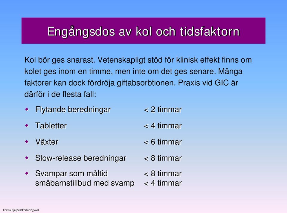 Många faktorer kan dock fördröja giftabsorbtionen.