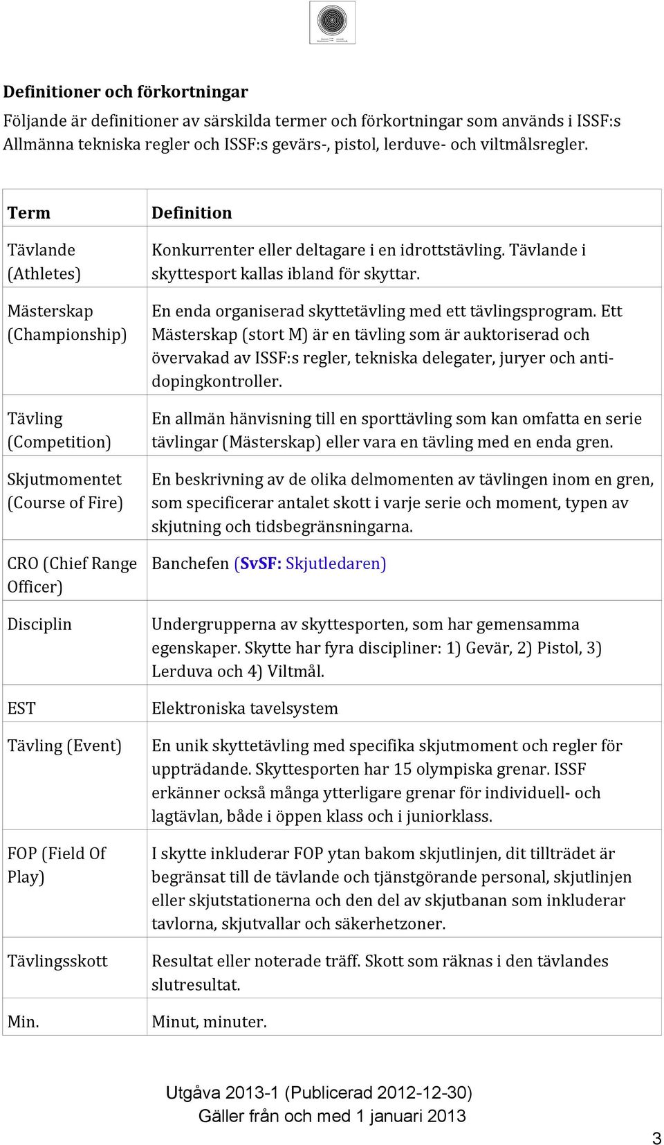 Mästerskap (Championship) En enda organiserad skyttetävling med ett tävlingsprogram.