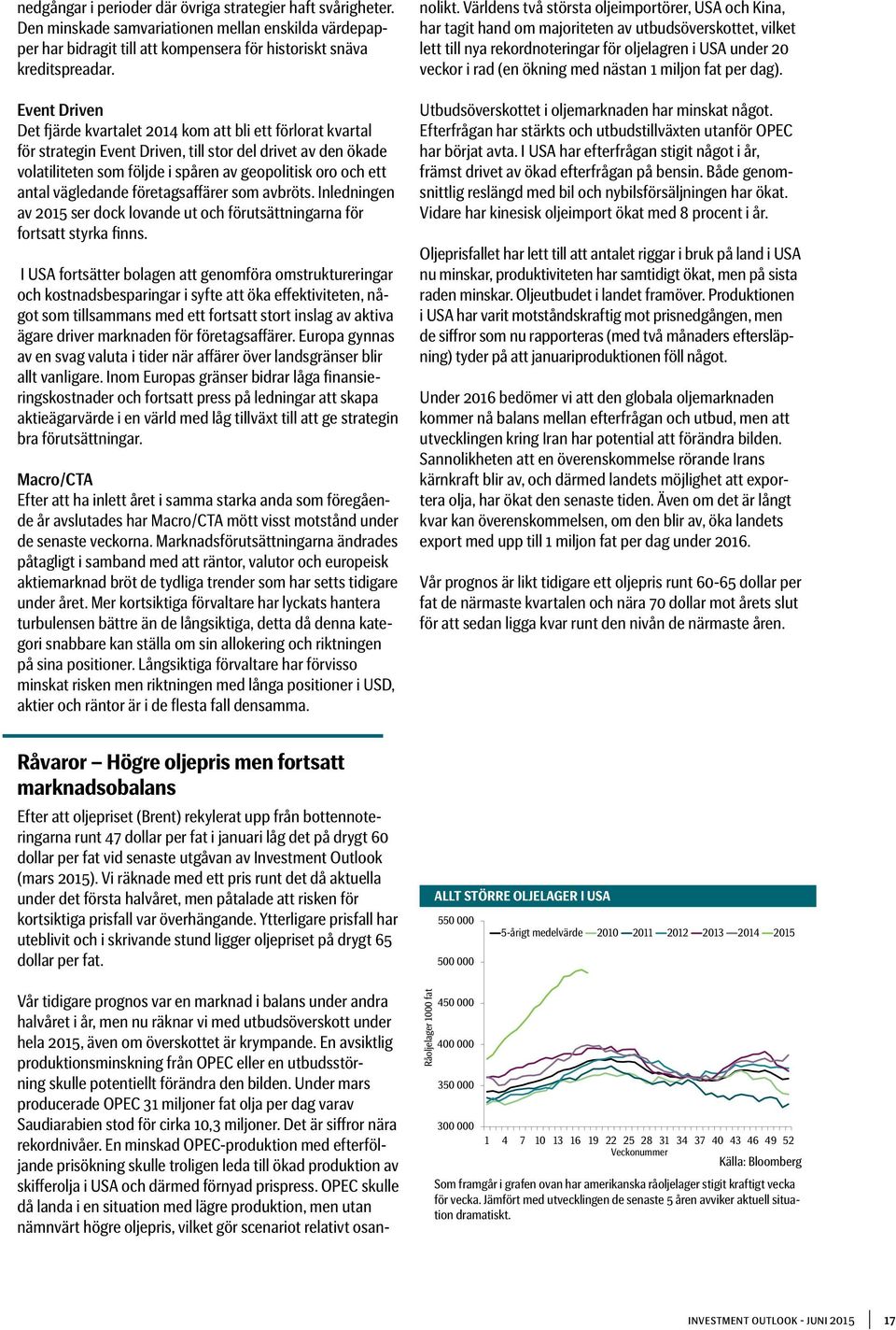 antal vägledande företagsaffärer som avbröts. Inledningen av 2015 ser dock lovande ut och förutsättningarna för fortsatt styrka finns.