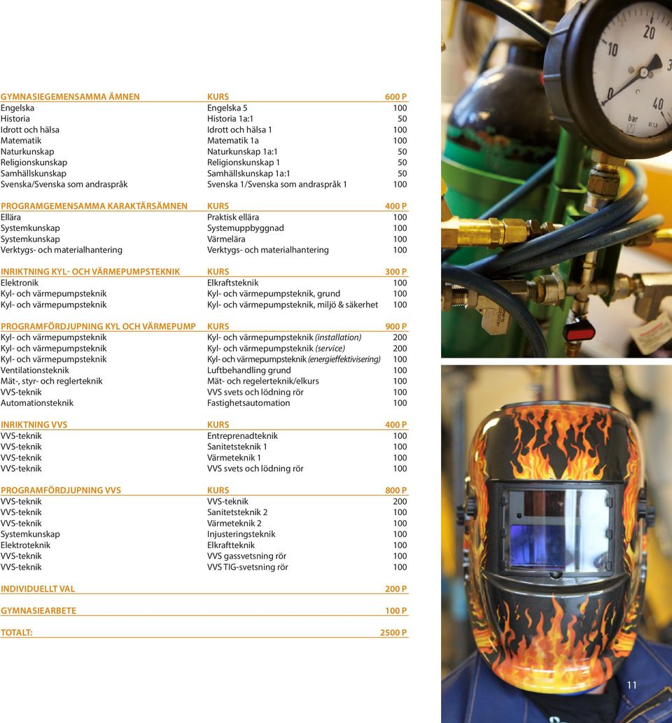 Praktisk ellära 100 Systemkunskap Systemuppbyggnad 100 Systemkunskap Värmelära 100 Verktygs- och materialhantering Verktygs- och materialhantering 100 INRIKTNING KYL- OCH VÄRMEPUMPSTEKNIK KURS 300 P