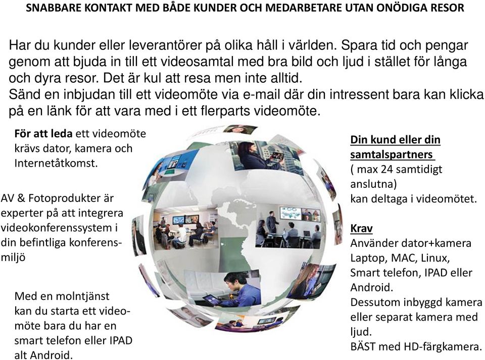 Sänd en inbjudan till ett videomöte via e-mail där din intressent bara kan klicka på en länk för att vara med i ett flerparts videomöte.