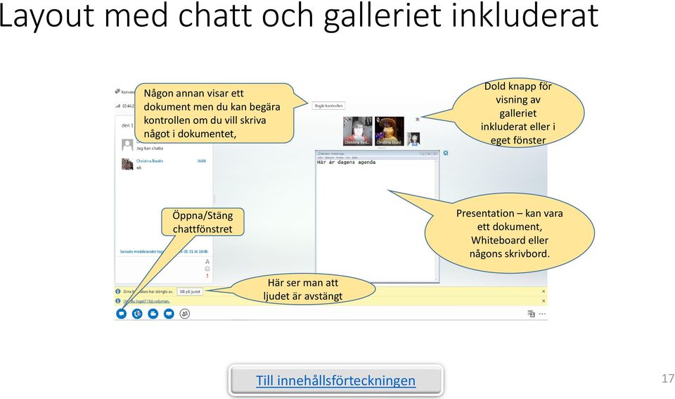 galleriet inkluderat eller i eget fönster Öppna/Stäng chattfönstret Presentation kan