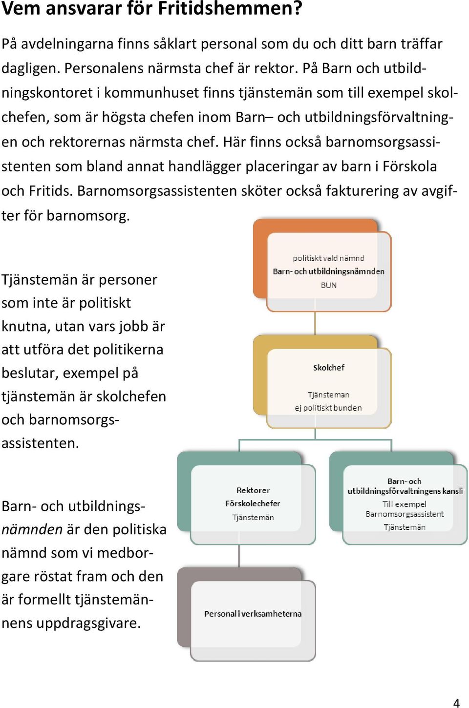 Här finns också barnomsorgsassistenten som bland annat handlägger placeringar av barn i Förskola och Fritids. Barnomsorgsassistenten sköter också fakturering av avgifter för barnomsorg.