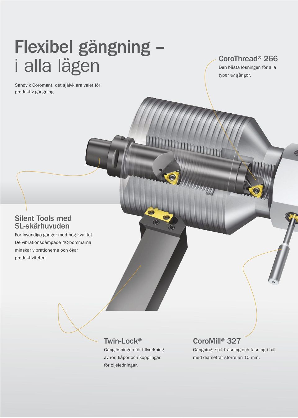 Silent Tools med SL-skärhuvuden För invändiga gängor med hög kvalitet.